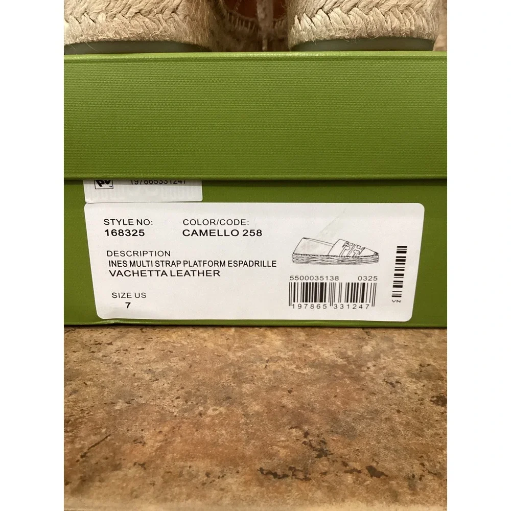 Tory Burch Ines Womens Size 7 Platform Espadrille Camello Leather Size 7 New